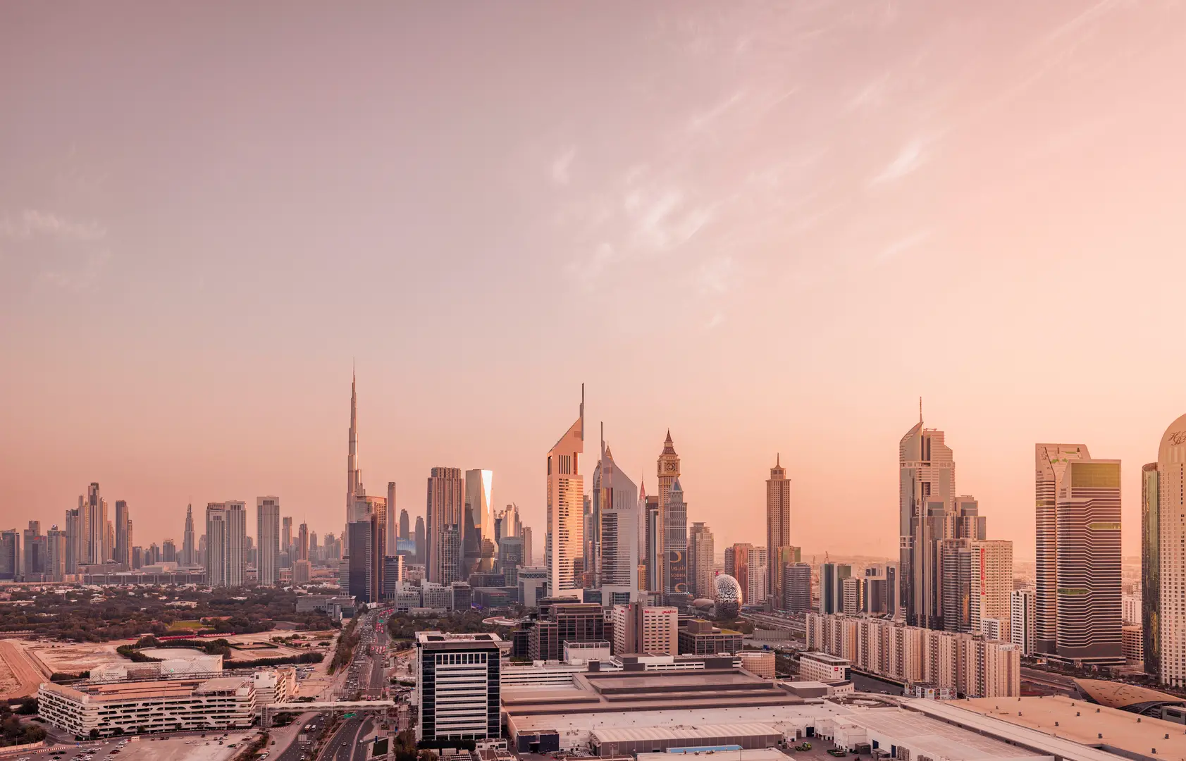 Utsikt över Dubai skyline i solnedgång One&Only One Za’abeel