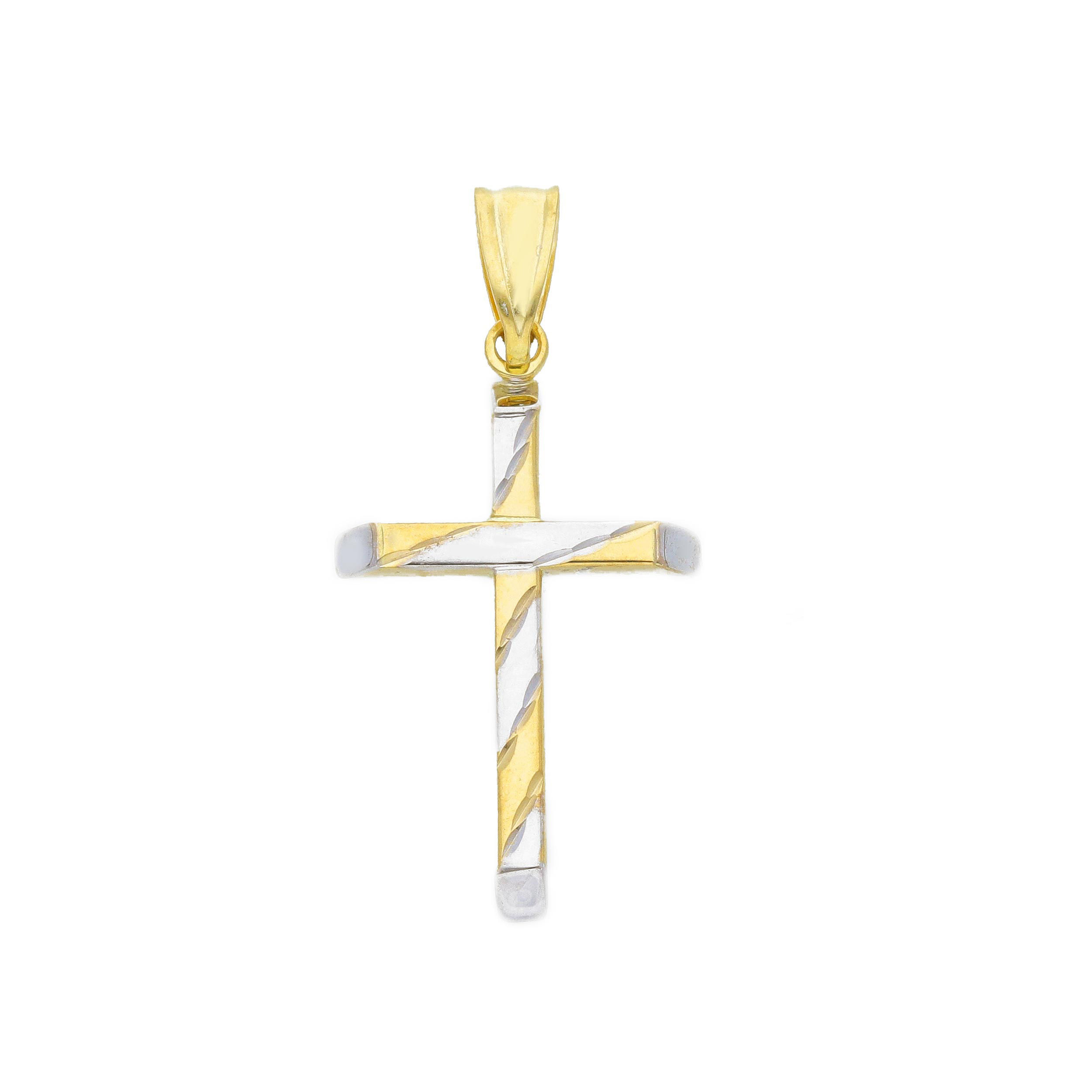 Croix classique en or jaune et or blanc JK