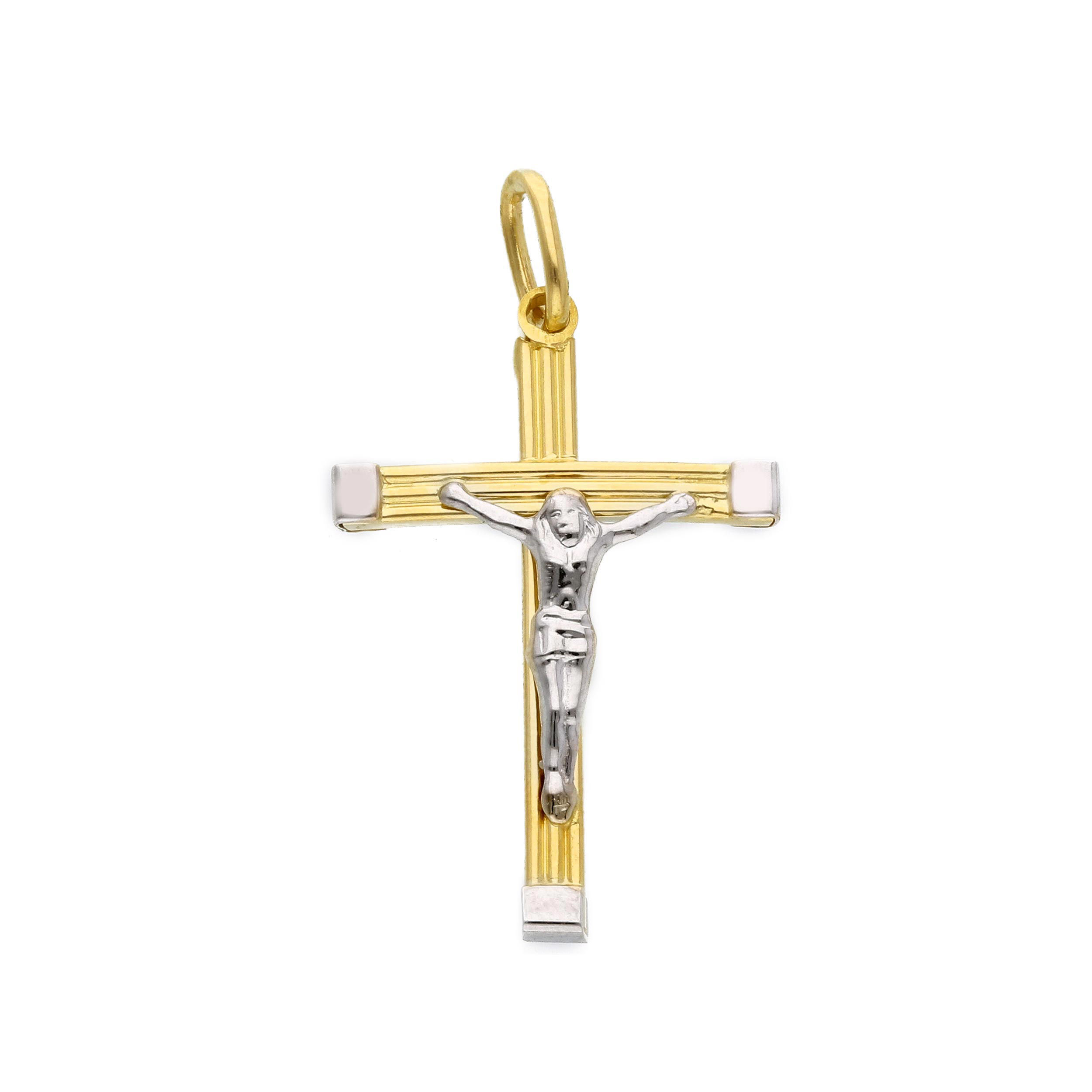 Croix classique en or jaune et or blanc Christ JK