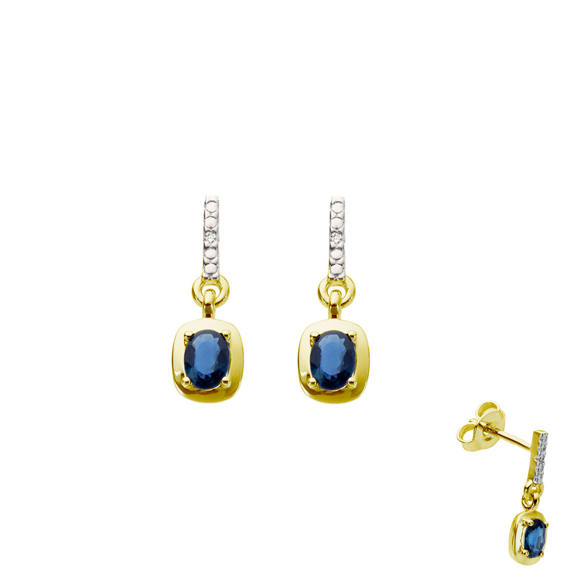 Boucles d'oreilles or jaune 18Kt Saphirs et diamants Beheyt