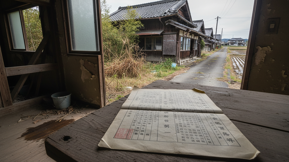 Close-up view of a Japanese property registration document