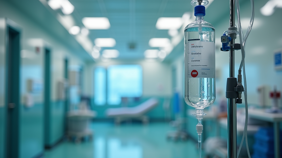 Close-up view of IV hydration therapy setup with medical equipment