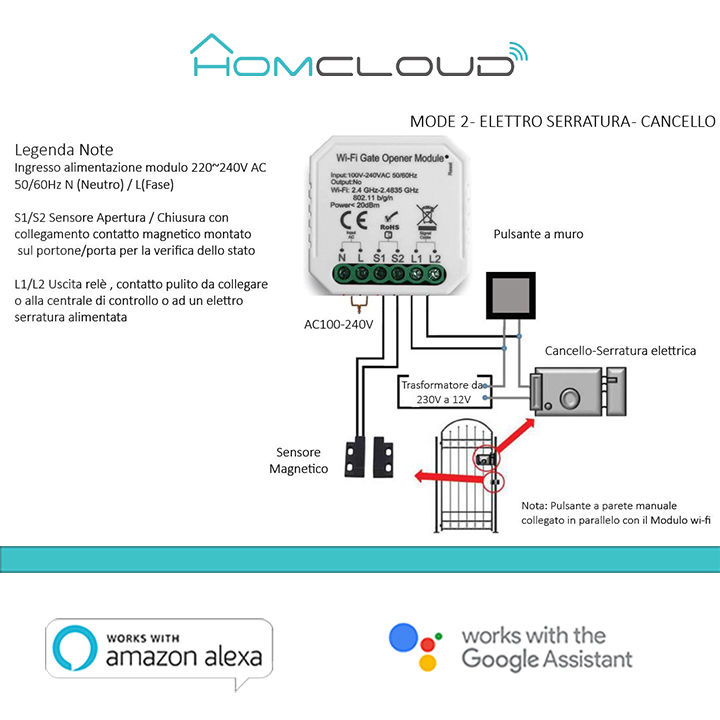 Thumbnail: Modulo Cancelli/Garage ed Elettroserrature Wi-Fi 1CH incasso