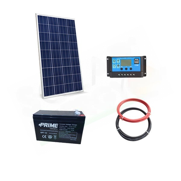 KIT SOLARE PRO 10W 12V – MODULO 10W / REGOLATORE 10A / BATTERIA 7AH / CAVI