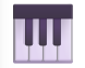Purple piano keyboard icon with three keys, music app representation.