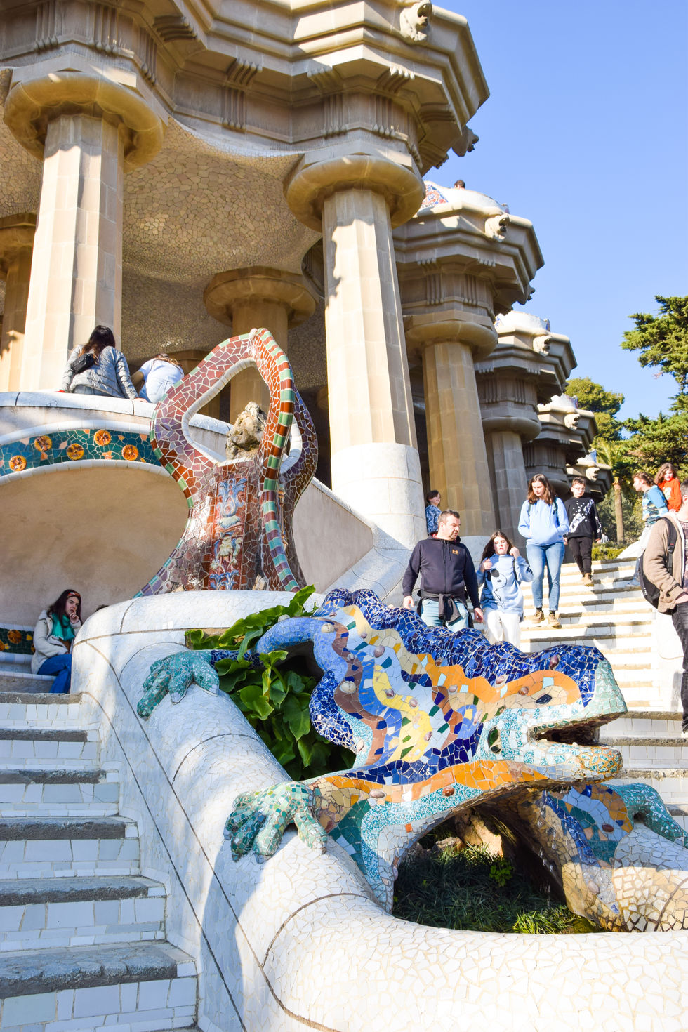mosaic chameleon going up stairs of Parc guell — travel photography by Shutter & Sojourn
