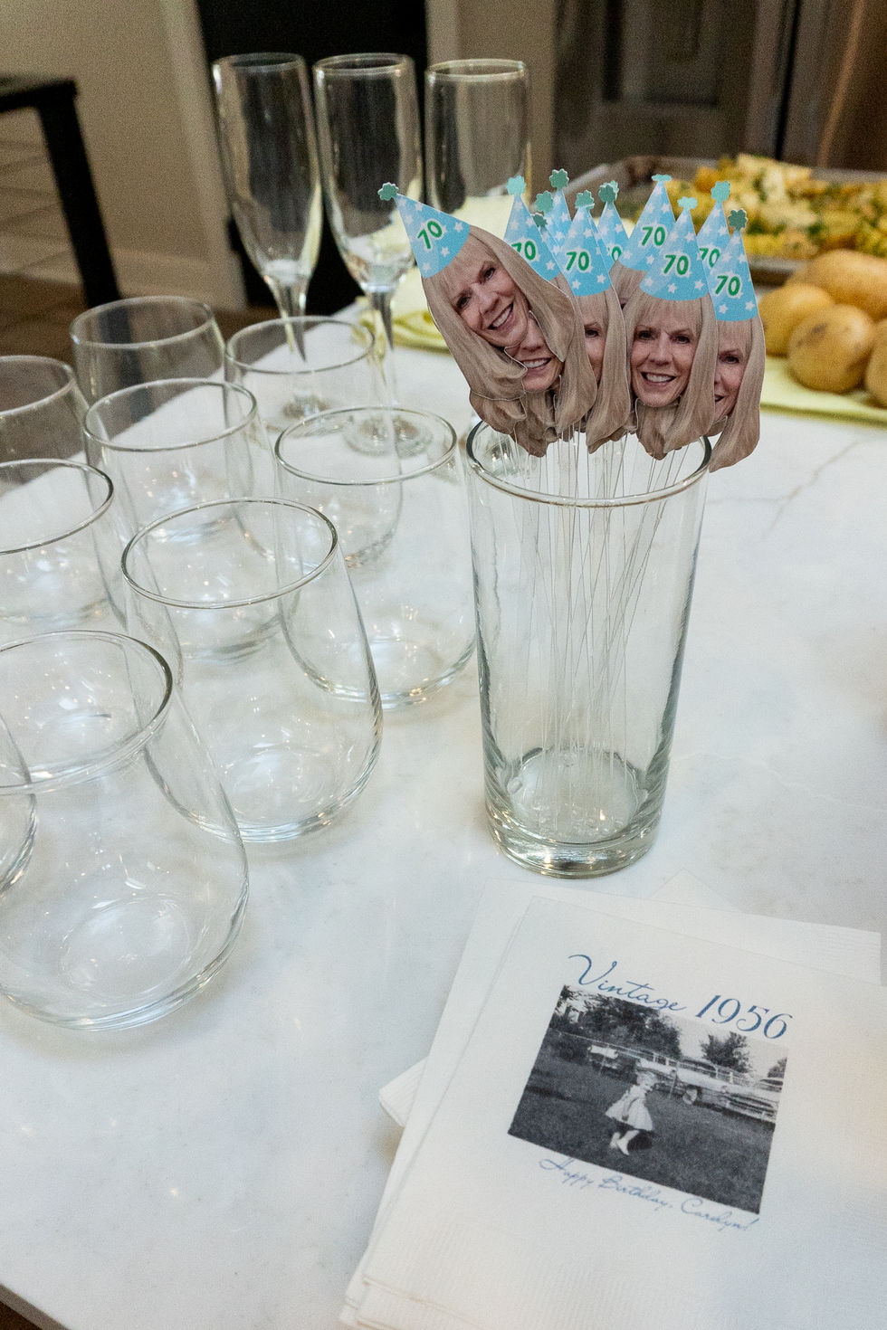 vintage napkins and funny birthday party drink stirrers