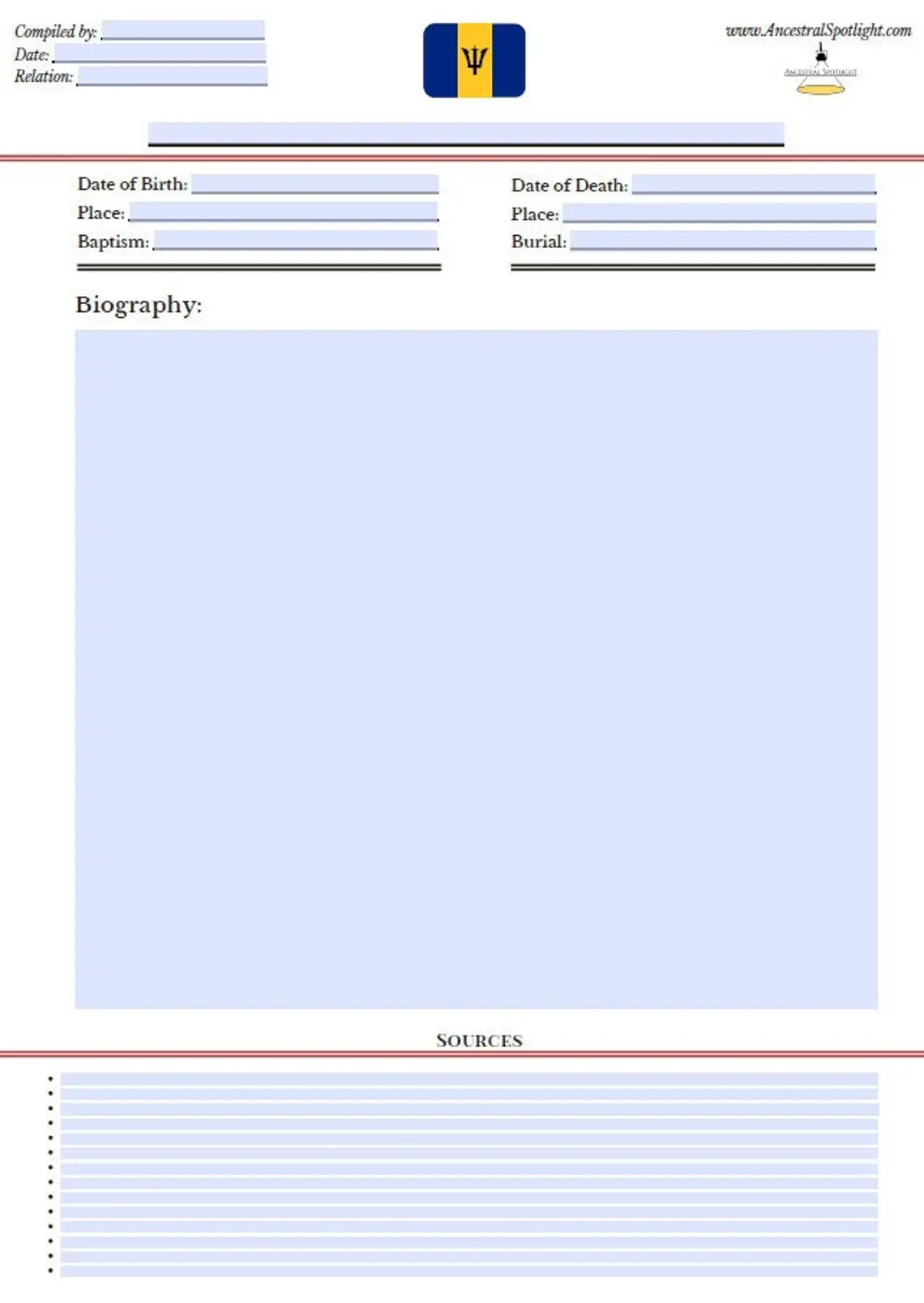 Ancestral Biographies: Caribbean Sea Pack - Country Flags, 25 PDF Pages