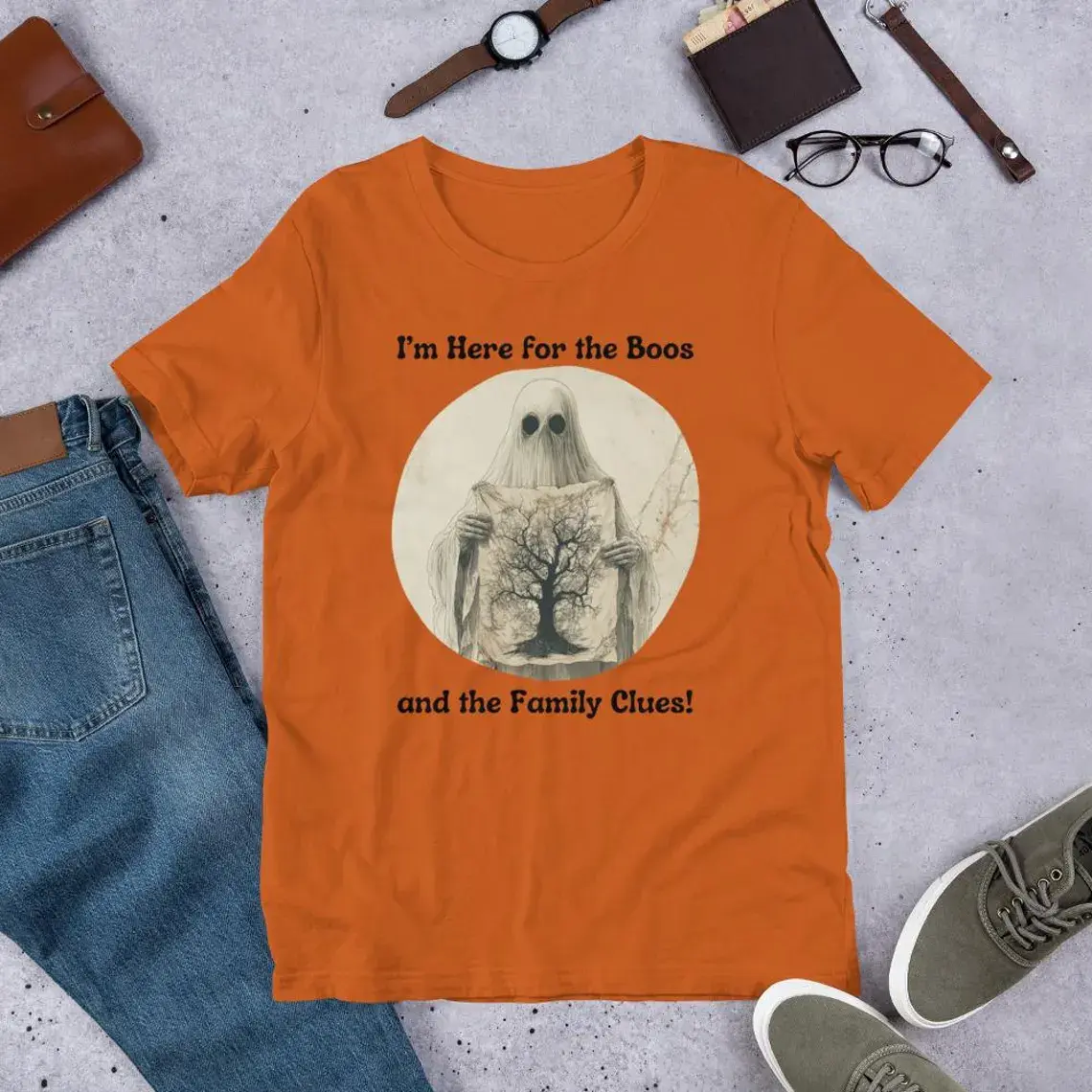 I'm Here for the Boos and the Family Blues Unisex t-shirt - Orange/White