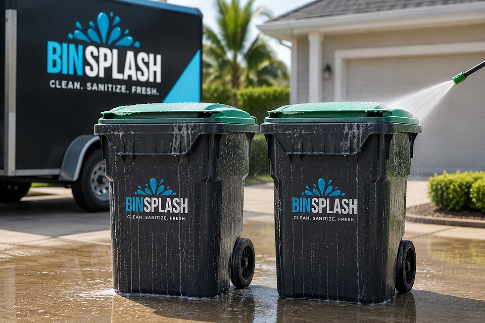 Residential trash bins ready for cleaning and sanitizing
