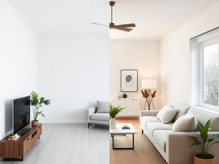 A small new build London flat show side by side with a developer finish and a warm minimalist design side by side