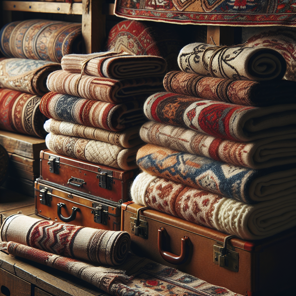 Stacks of assorted blankets and travel rugs being inspected at a customs warehouse, relating to global trade under HTS 6301