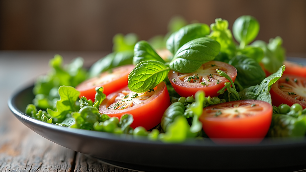 Close-up view of a vibrant salad with fresh ingredients