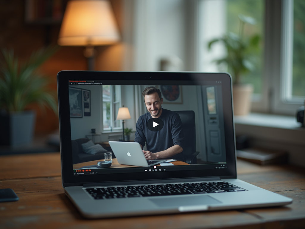 A video lecture preview on a sleek laptop screen highlighting the instructor led curriculum.