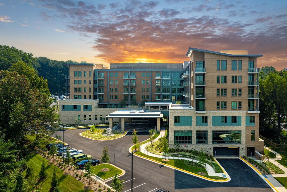 post-construction image of a newly constructed apartment building in Washington D.C. during sunset