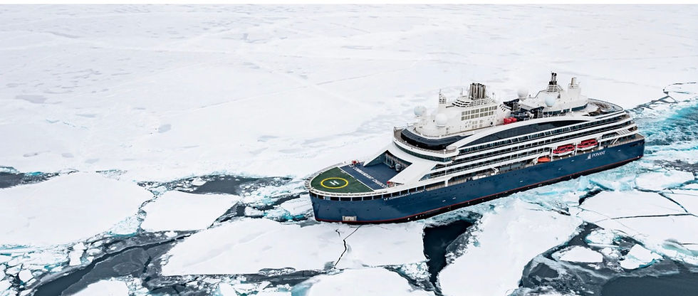 Polar expedition vessel navigating through sea ice