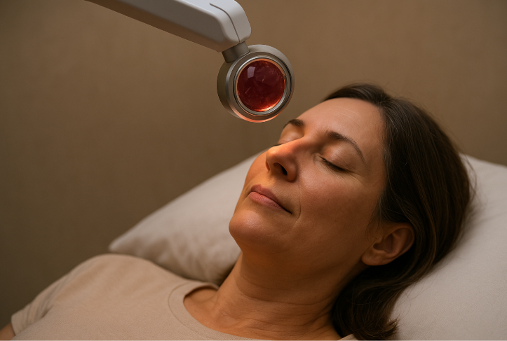 woman experiencing crystal light therapy