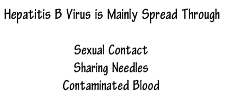 This is an image of writing on Hep B virus is spread.