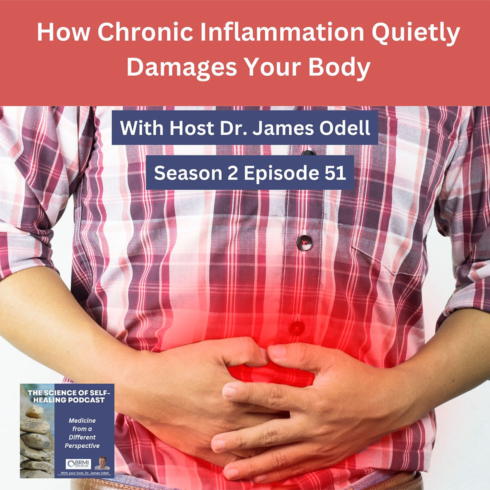 Podcast episode cover art: man with an inflamed stomach.