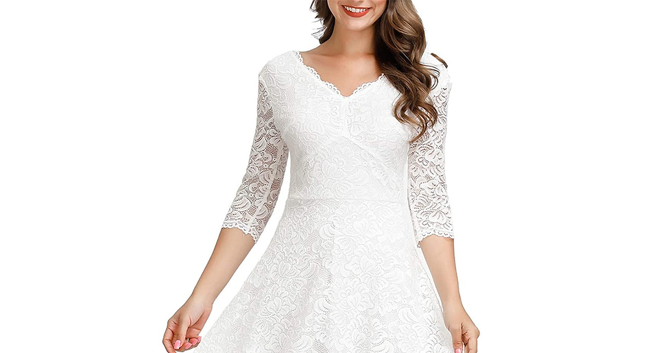 Thumbnail: JASAMBAC Women'S V Neck Lace Vintage Formal Wedding Guest Cocktail Party Dress