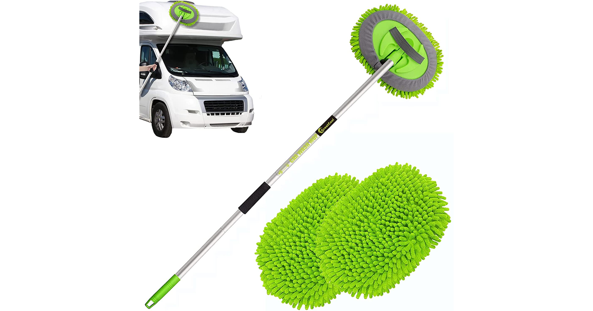 Greatcool 62" Car Wash Brush Kit with Super Long Handle, 2 in 1 Chenille Microfi