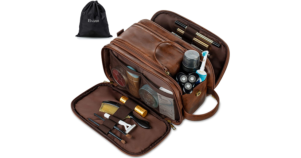 Thumbnail: Water-Resistant Leather Toiletry Bag for Men Large Travel Wash Bag Shaving Dopp 