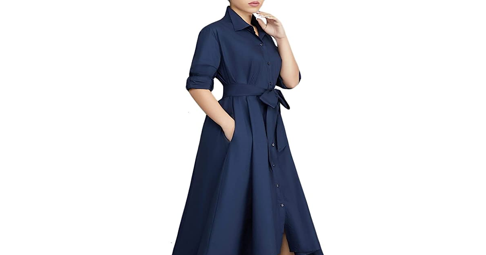 Thumbnail: VERWIN Women Long Sleeve Loose Elegant Maxi Dress Button down up Shirt Long Dres