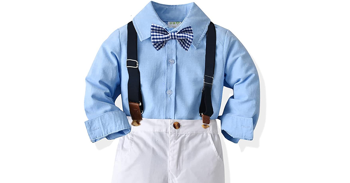 Yokald Toddler Dress Suit Baby Boys Clothes Sets Bowtie Shirts + Suspenders Pant