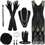 Thumbnail: PLULON 1920S Sequin Beaded Fringed Flapper Dress with 20S Accessories Set