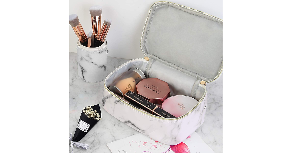 Thumbnail: Maange 2 Pcs Makeup Bag Waterproof Cosmetic Bags with Gold Zipper Portable Marbl