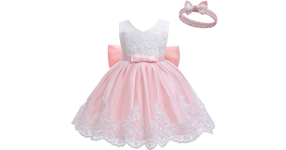 Thumbnail: LZH Baby Girls Lace Dress Bowknot Flower Dresses Wedding Pageant Baptism Christe