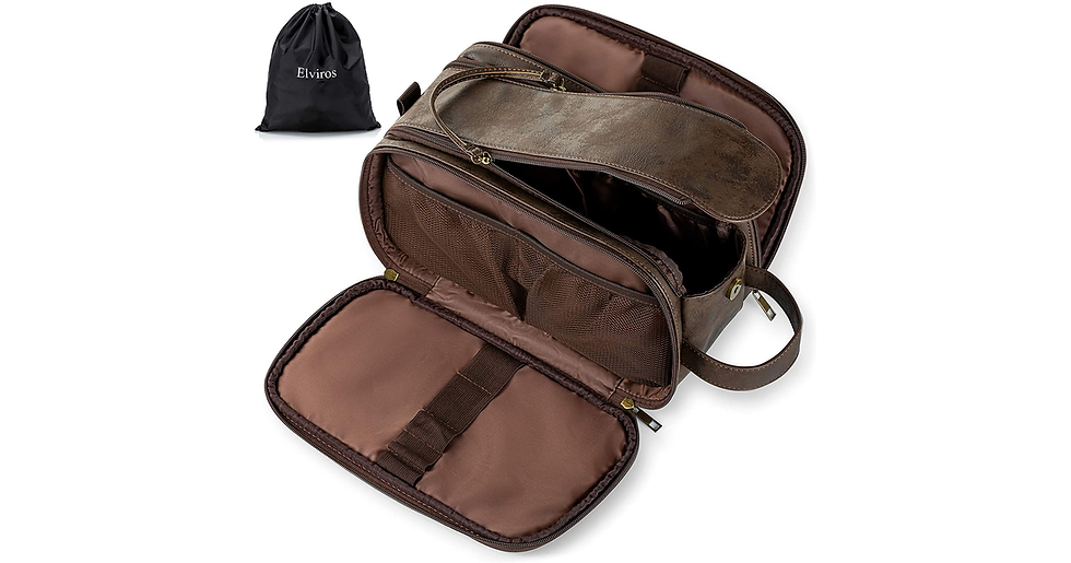 Thumbnail: Water-Resistant Leather Toiletry Bag for Men Large Travel Wash Bag Shaving Dopp 