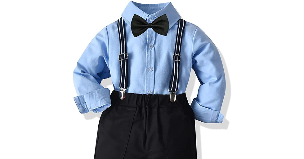 Thumbnail: Yokald Toddler Dress Suit Baby Boys Clothes Sets Bowtie Shirts + Suspenders Pant