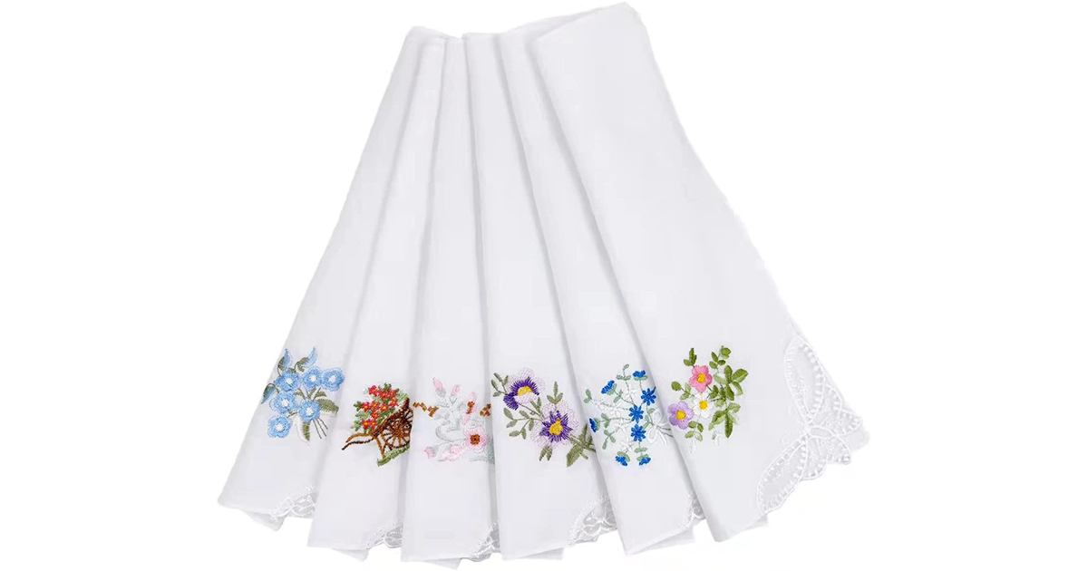 Cotton Embroidery Ladies' Vintage Floral Lace Handkerchiefs for Wedding Party (6