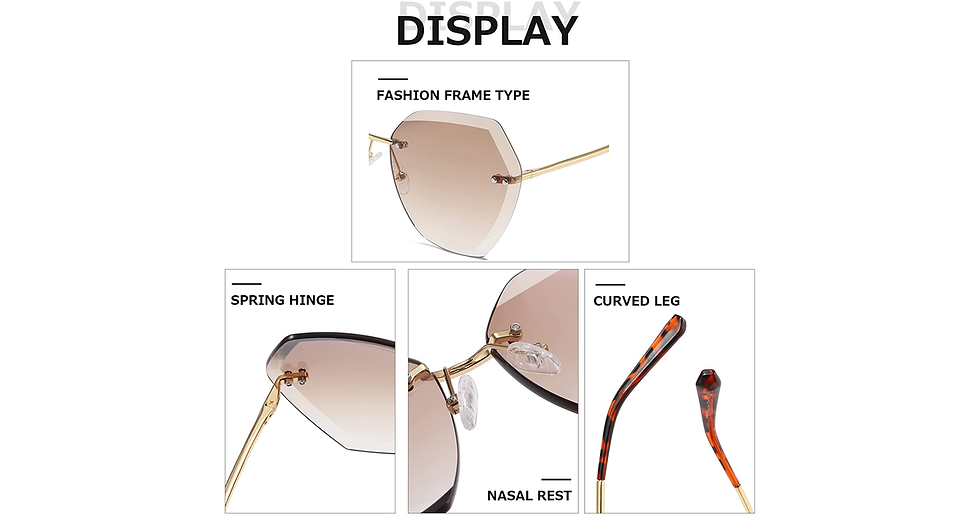 Thumbnail: Kimorn Sunglasses for Women Oversized Rimless Diamond Cutting Lens Classic Eyewe