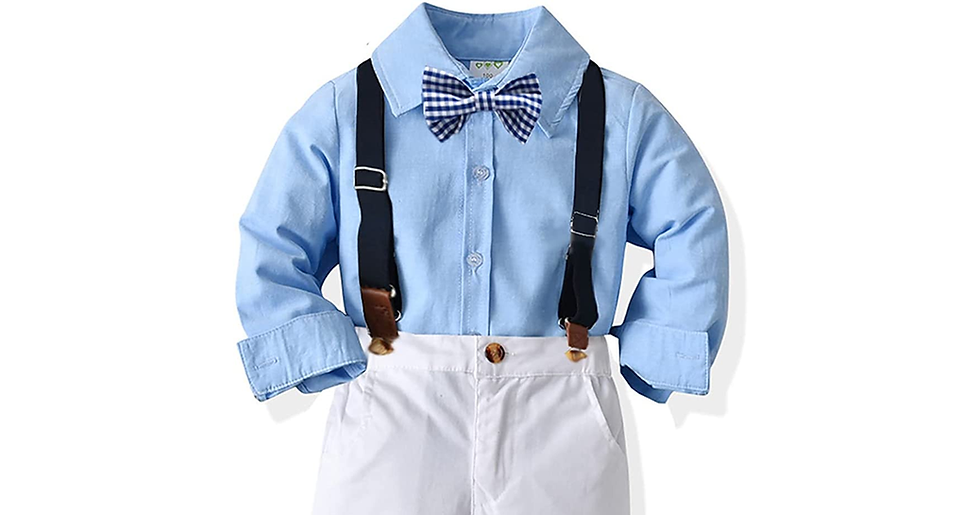 Thumbnail: Yokald Toddler Dress Suit Baby Boys Clothes Sets Bowtie Shirts + Suspenders Pant