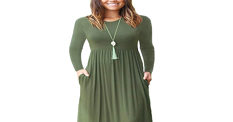 Thumbnail: AUSELILY Women Long Sleeve Loose Plain plus Size Maxi Dresses Casual Long Dresse