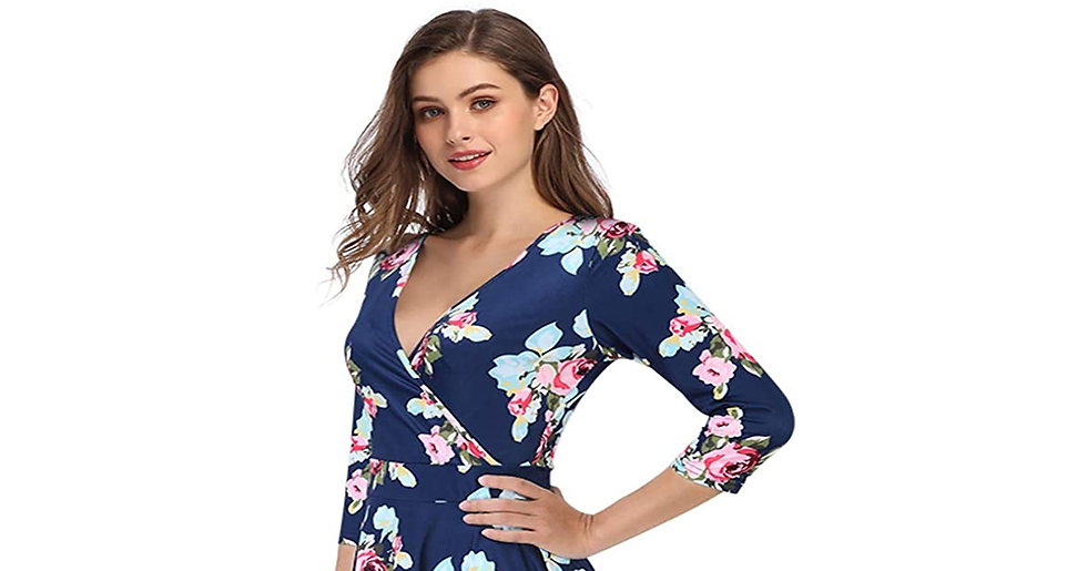 Thumbnail: Hiqueen Women V-Neck A-Line Fit Flare Swing Party Dress