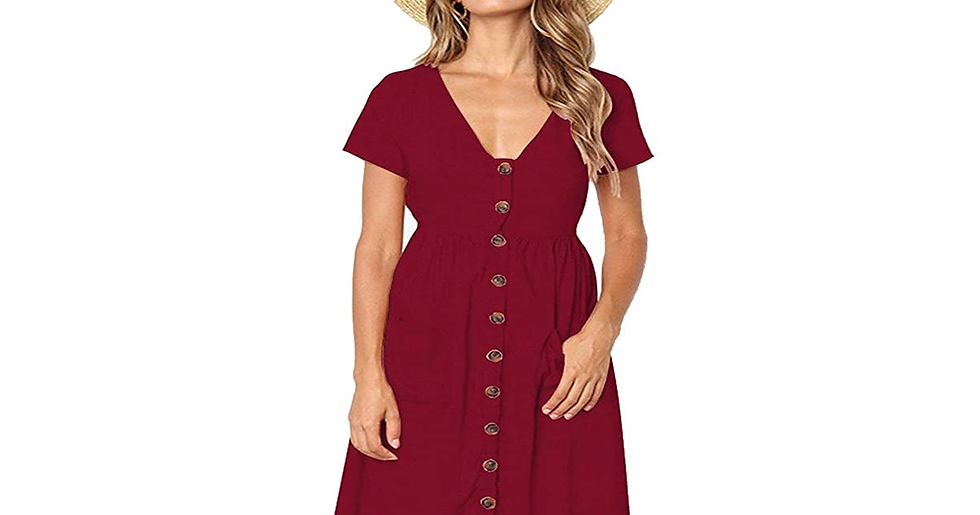 Thumbnail: Summer Dresses for Women Casual Midi Dress Short Sleeve Shirt Dress V Neck Butto