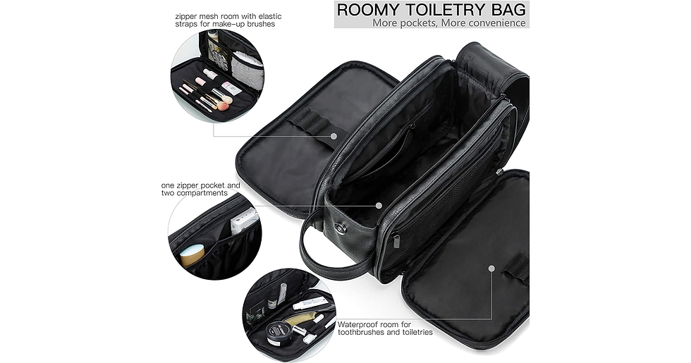 Thumbnail: Water-Resistant Leather Toiletry Bag for Men Large Travel Wash Bag Shaving Dopp 