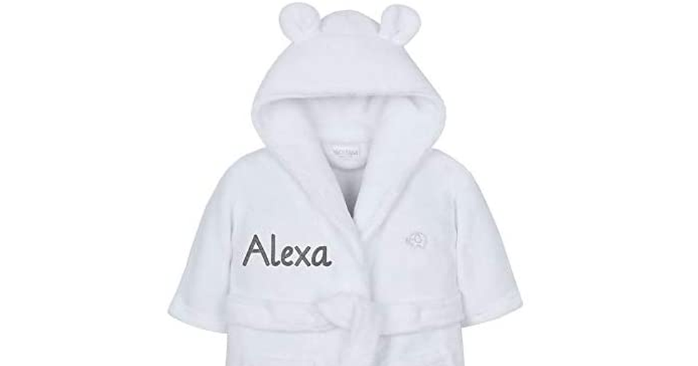 Thumbnail: Personalised Embroidered Baby Bath Robe Dressing Gown Soft Gift Pink/Blue/White 