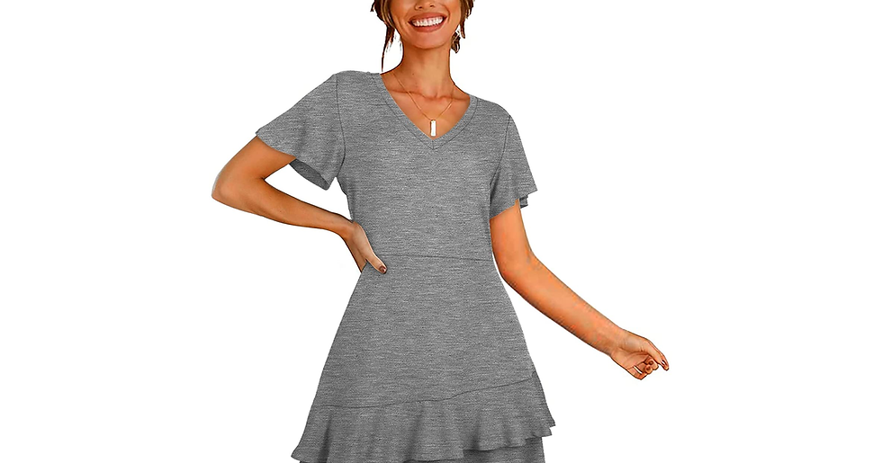 Thumbnail: Aokosor Dresses for Women V Neck T Shirt Dress Ladies Flutter Sleeve Mini Ruffle