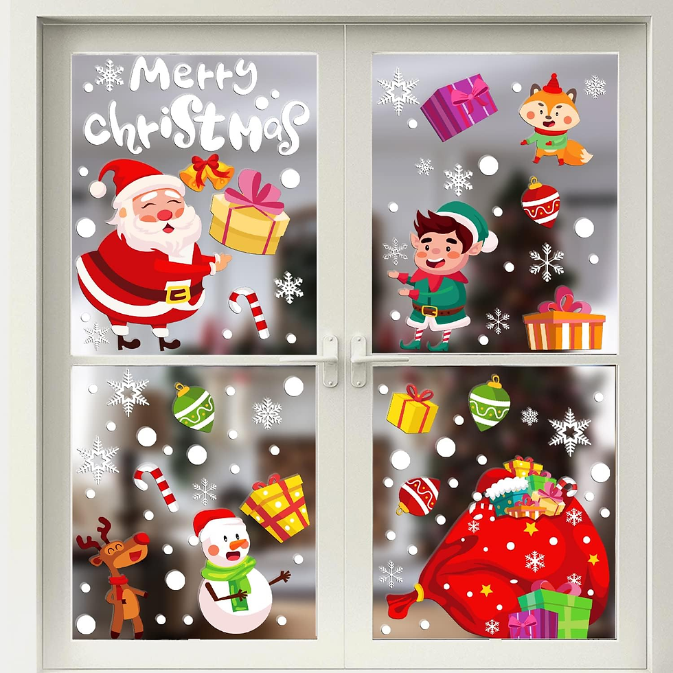Thumbnail: Christmas Window Stickers, 6 Sheets Peeping Santa and Rudolph Window Clings Snow
