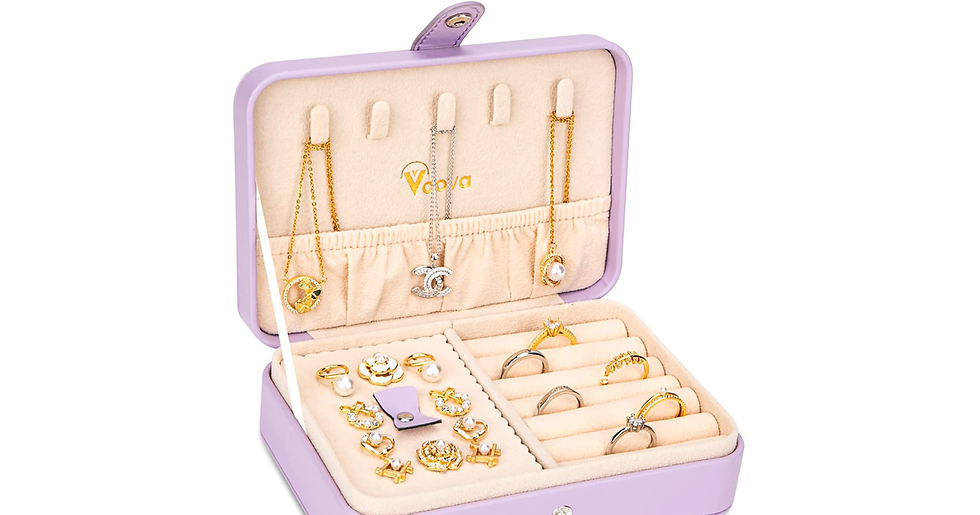 Thumbnail: Voova Jewellery Box Organiser,Small Travel Jewelry Case for Women Girls, Mini Fa
