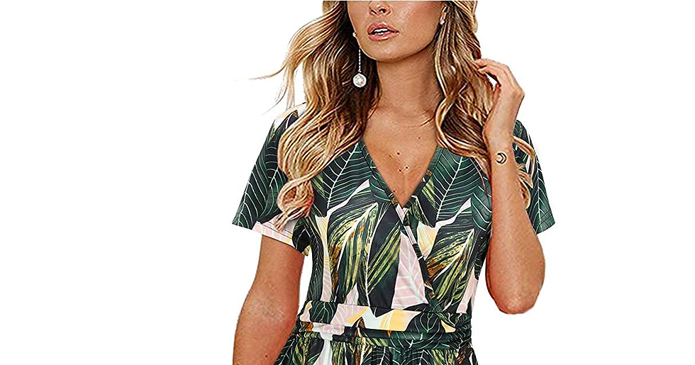 Thumbnail: OUGES Women'S Summer Short Sleeve V-Neck Floral Casual Ladies Dress with Pockets