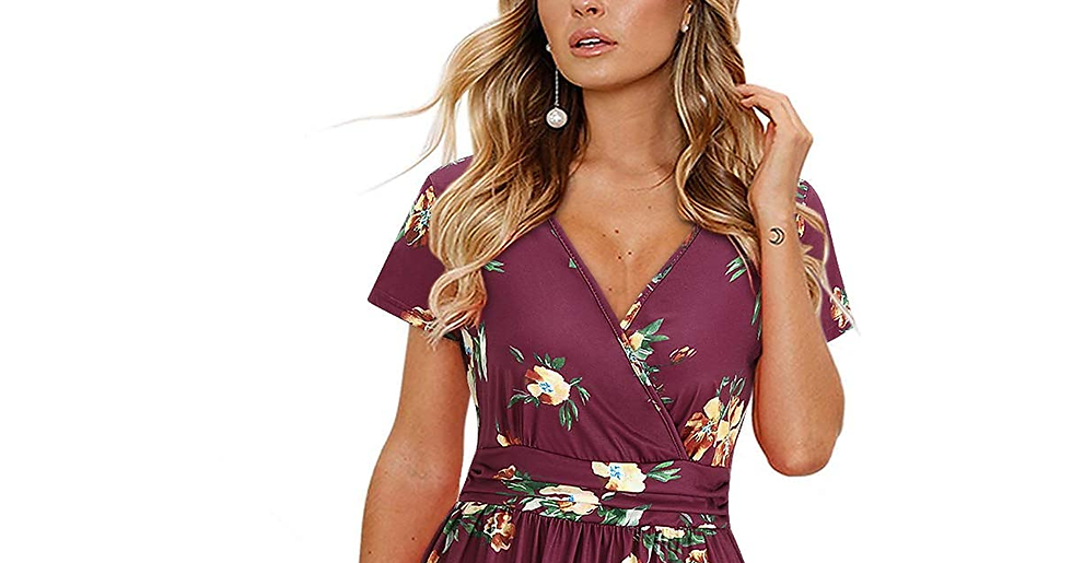 Thumbnail: OUGES Women'S Summer Short Sleeve V-Neck Floral Casual Ladies Dress with Pockets