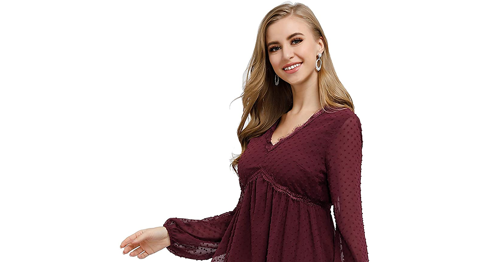 Thumbnail: JASAMBAC Women'S Swiss Dot Long Sleeve Bridesmaid Dress V Neck Maternity Dress