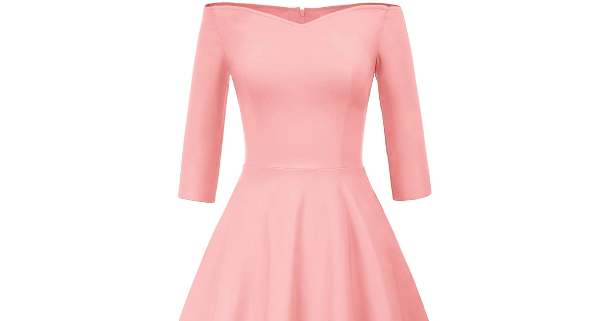 GRACE KARIN Women 50S Vintage Hepburn Retro off Shoulder A-Line Dress Stretchy S