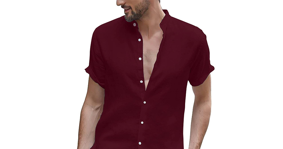 Thumbnail: LVCBL Mens Casual Cotton Shirt Long Sleeve Band Collar Henley Shirt Tops