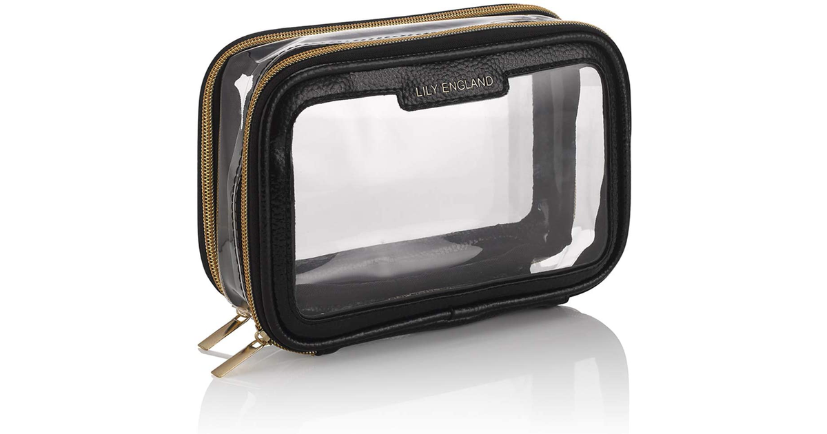 Clear Travel Makeup Bag Organiser - Small Portable Airport Toiletry Cosmetic Cas